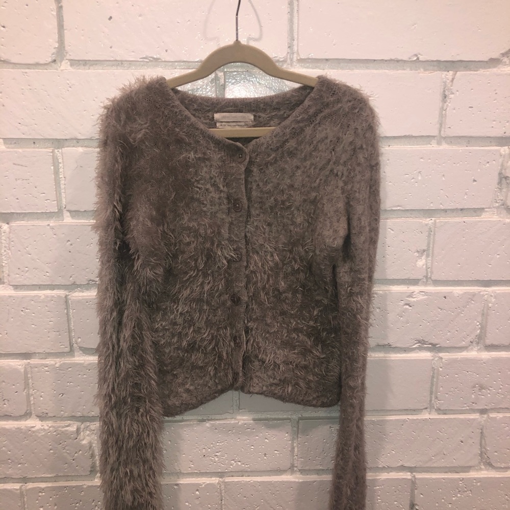 Grey fuzzy button up sweater